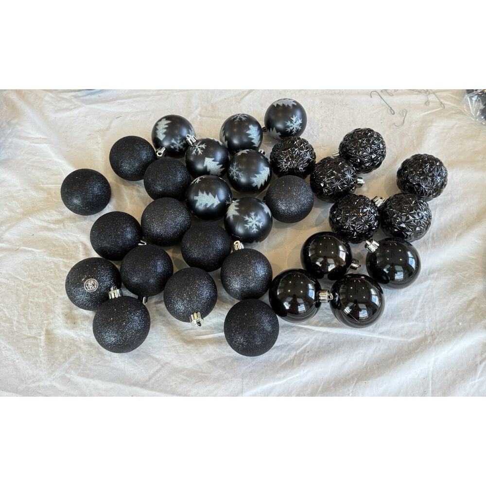 30 Black White‎ Christmas Tree Ornament Assortment 22 Shatterproof 3 Glass Asst